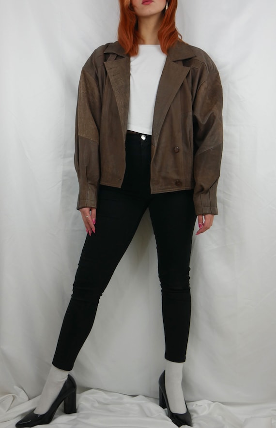 Vintage 80s brown bomber leather jacket