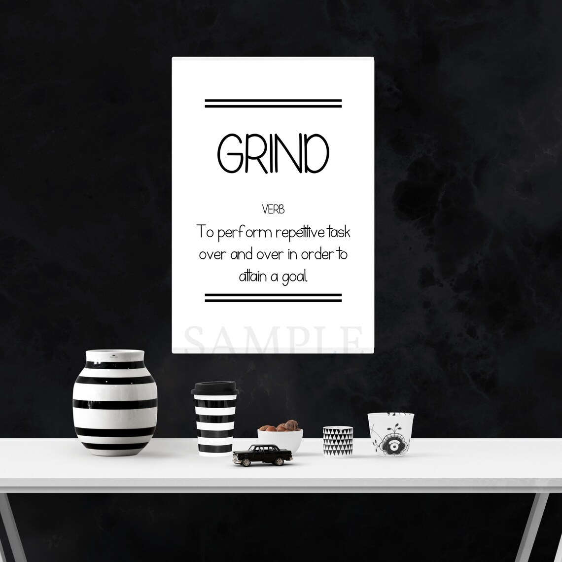 Grind Office Wall Art Word Definition Inspirational Quote Etsy