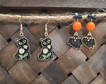 Pendientes de Halloween/Pendientes de gato negro/Pendientes de fantasma/Pendientes espeluznantes/Pendientes colgantes de calabaza de Halloween/Joyería de Halloween/Regalo de Halloween