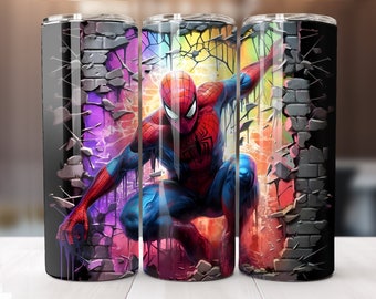 Spiderman 20oz Straight Tumbler with Stainless Steel Straw, Straw Cleaner, and Plastic Lid.