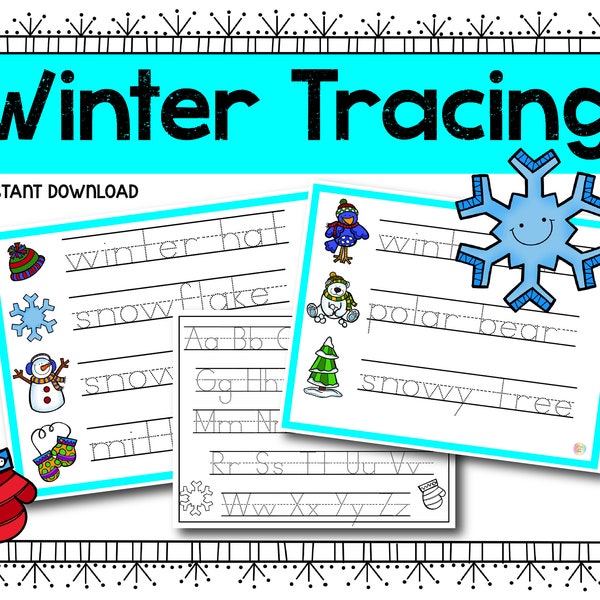 Winter Word Trace | Tracing and Writing | Winter Pictures | Instant Download