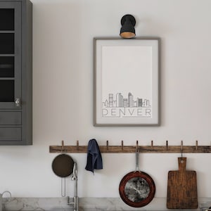 Denver Skyline Printable Poster, Home Decor, Simple Print, Home Wall Art, Colorado, Black and White, Digital Download, Skyline Print
