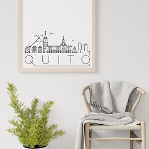 Affiche imprimable Quito Skyline, décoration d&#39;intérieur, impression simple, art mural maison, noir et blanc, téléchargement numérique, impression d&#39;horizon, Équateur