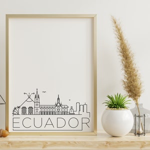 Ecuador Skyline Printable Poster, Home Decor, Simple Print, Home Wall Art, Black and White, Digital Download, Skyline Print, South America