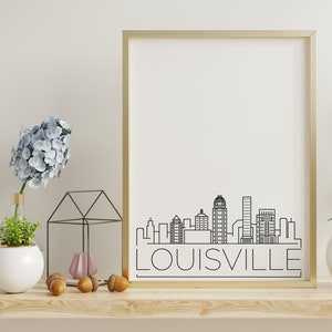 Louisville skyline afdrukbare poster, woondecoratie, eenvoudige print, kunst aan de muur huis, zwart-wit, digitale download, skyline print, Kentucky