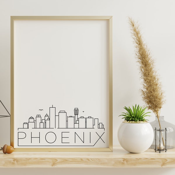 Phoenix Skyline Printable Poster, Home Decor, Simple Print, Home Wall Art, Black and White, Digital Download, Skyline Print, Arizona