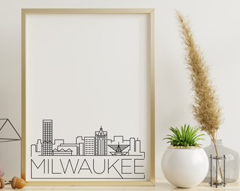 Milwaukee Skyline Printable Poster, Home Decor, Simple Print, Home Wall Art, Black and White, Digital Download, Skyline Print, Wisconsin