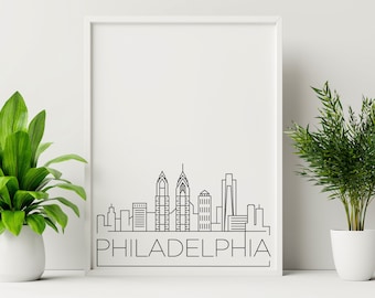 Philadelphia Skyline druckbares Poster, Dekoration, einfacher Druck, Hauswandkunst, schwarz und weiß, digitaler Download, Skyline-Druck