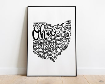 Ohio Mandala Printable Poster, Ohio Decor, Ohio Print, Ohio Wall Art, State Outline, State Print, Home Decor, *Digital Download*