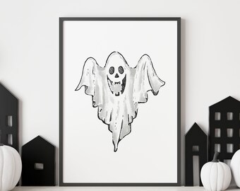 Fliegender Geist Halloween Druck, Halloween Druckbares Poster, gruselig, Wandkunst, Digitaler Download, Halloween Dekor, Herbst, Herbst, Boo