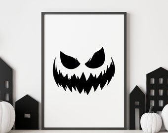 Mean Jack-O-Lantern Halloween Print, Halloween Printable, Printable Poster, Spooky, Wall Art, Digital Download, Halloween Decor, Pumpkin