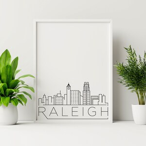 Raleigh Skyline Printable Poster, Home Decor, Simple Print, Home Wall Art, Black and White, Digital Download, Skyline Print, North Carolina
