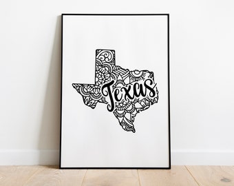 Texas Mandala Printable Poster, Texas Decor, Texas Print, Texas Wall Art, State Outline, State Print, Home Decor, *Digital Download*