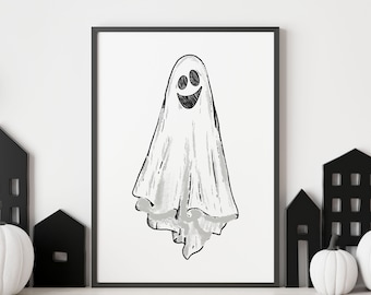 Happy Ghost Halloween Print, Halloween Printable, Druckbares Poster, Gruselig, Wandkunst, Digitaler Download, Halloween Dekor, Herbst, Herbst, Boo