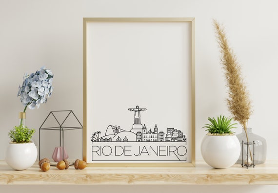 Rio De Janeiro Skyline Print Silhouette Poster Rio De Janeiro Pen Line Print Minimalist Art Brazil Printable Decor INSTANT DOWNLOAD