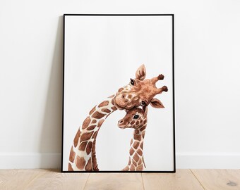 Giraffe Mom and Babe Print, Nursery Printable, Playroom Poster, Animals, Wall Art, Nursery Decor, Decoration, Baby Decor, Animal Print, Baby