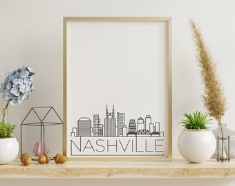 Nashville Skyline Printable Poster, Home Decor, Simple Print, Home Wall Art, Black and White, Digital Download, Skyline Print, Tennessee