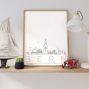 Bern Skyline Printable Poster, Home Decor, Simple Print, Home Wall Art, Switzerland, Black and White, Digital Download, Skyline Print