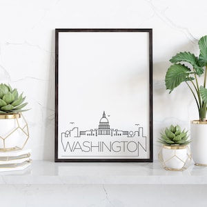Washington DC Skyline Printable Poster, Home Decor, Simple Print, Home Wall Art, DC, Black and White, Digital Download, Skyline Print
