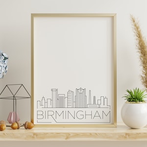 Birmingham Skyline druckbare Poster, Dekoration, einfacher Druck, Hauswandkunst, Alabama, schwarz und weiß, digitaler Download, Skyline-Druck