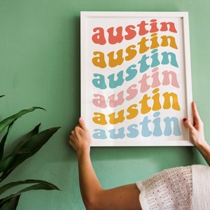 Austin Texas City Name Poster, Retro Austin Wall Art, Austin Texas ...