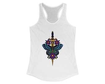 Mariposa daga dorada, camiseta sin mangas estilo racerback para mujer