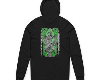 Garuda llama verde, camiseta unisex de manga larga con capucha