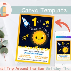First Birthday Boy Invitation, First Trip Around the Sun Invitation, Space Birthday Party, First Birthday Party, Photo Invitation, 1st Bday