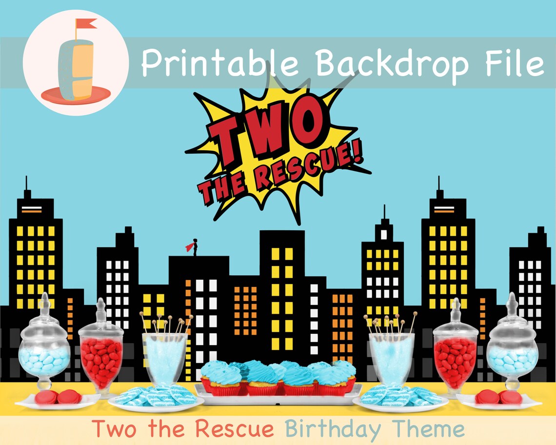 Two The Rescue Backdrop Second Birthday Boy Printable Banner, Two the Rescue Birthday Party ...