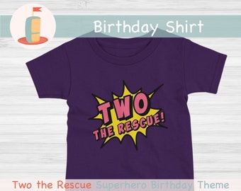 Zweiter Geburtstag Mädchen Outfit, Zwei die Rettung Geburtstag Shirt, 2 die Rettung Superhelden Geburtstagsparty, Comic Geburtstag