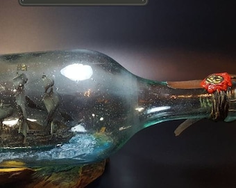 Ship in Bottle The Black Pearl Caribbean Jack Sparrow 2011 LIMITED ED. Black Pearl Ship In a Bottle 1/1 (LifeSize) Replica V1&Wood Chest