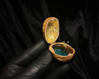Walnut Shell Miniature Gold Art Epoxy Sea Art