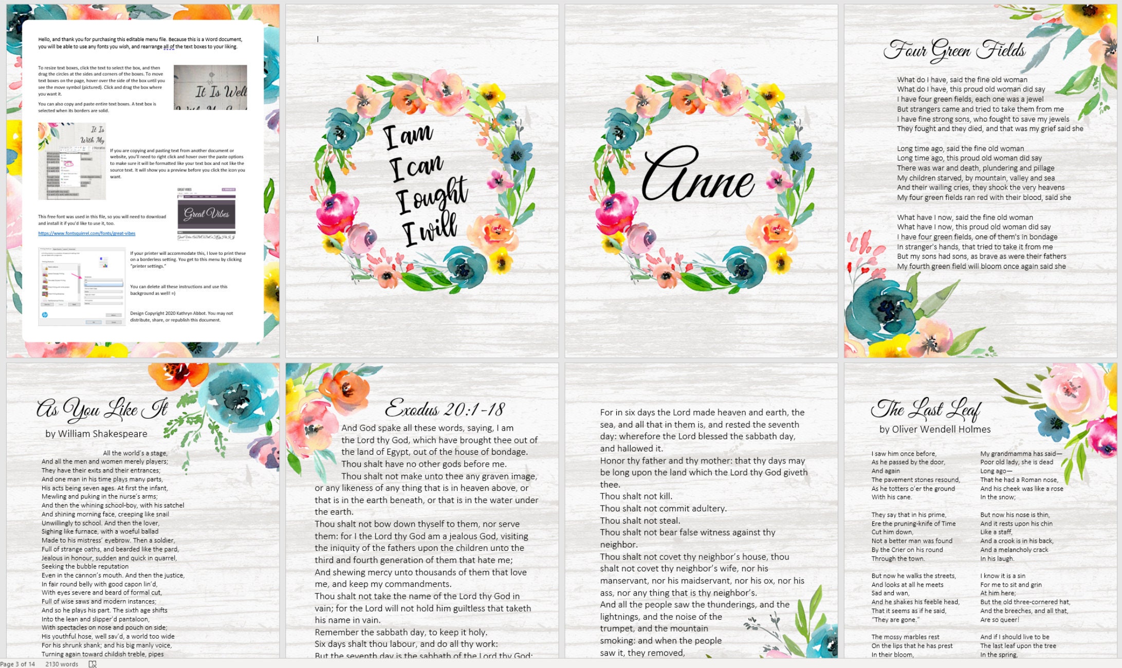 Recitation Binder Editable Word Document - Classical Homeschool ...
