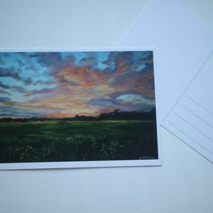 Carte postale L'été à la campagne, Coucher de soleil, Tableau, Suède, Nordique, Scandinavie, Paysage de nuage, Cartes de voeux illustrées