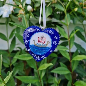 Handpainted Wooden Heart Ornament Double-Sided Scandinavian Folk Art Nordic Summer Design Resin Coated Christmas or Year-Round Decor