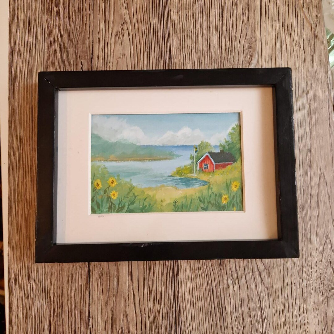 Image showcasing Archipelago Cottage * Original Painting * Swedish Cottage Cabin Hygge ...