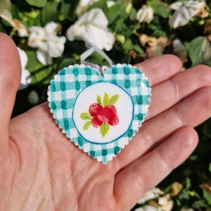 Handpainted Wooden Heart Ornament Double-Sided Scandinavian Folk Art Nordic Summer Design Resin Coated Christmas or Year-Round Decor