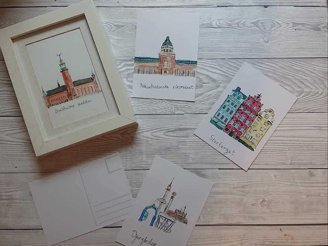Stockholm Sweden Postcards set 4-pack | Nordic art | Scandinavian art | Travel | Schweden | Scandi | Souvenir | Gamla stan Old town |