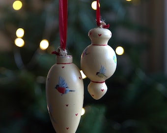 Set of Birds bullfinch Wooden Christmas Ornaments Handpainted baubles Hygge christmas Swedish Cottagecore decor Nordic christmas Sweden