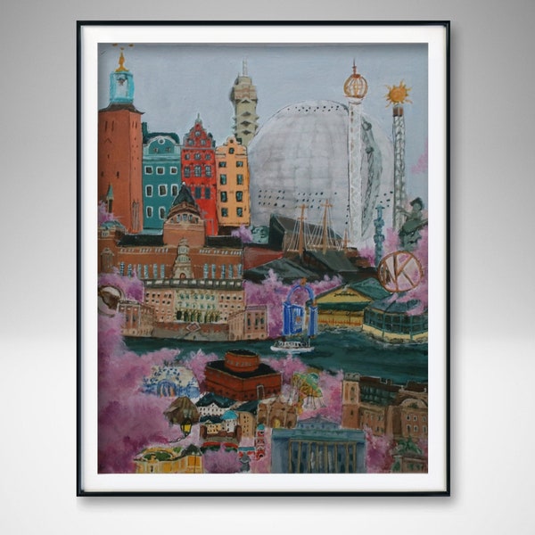 Stockholm city poster Sweden print Cityscape wall art travel poster Sweden Gift Swedish City Wall decor Stockholm Travel Gift Sweden Print