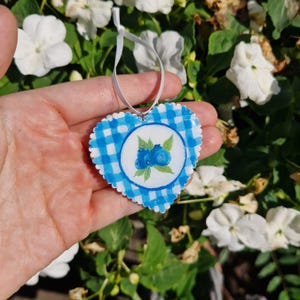 Handpainted Wooden Heart Ornament Double-Sided Scandinavian Folk Art Nordic Summer Design Resin Coated Christmas or Year-Round Decor