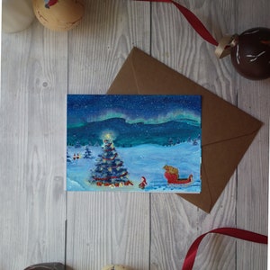 Kerstkaart Gevouwen Noords Met envelop Kerstboom Elf Kerstman Scandinavisch Origineel Illustratie Gezellige Feestdag Wenskaart Winter