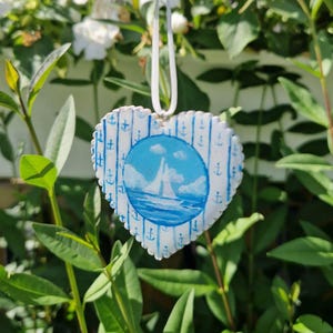 Handpainted Wooden Heart Ornament Double-Sided Scandinavian Folk Art Nordic Summer Design Resin Coated Christmas or Year-Round Decor