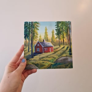 Cottage * Original Painting * Swedish Cottage Cabin Hygge Nordic art Scandinavian design Acrylic painting