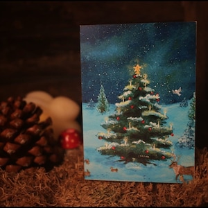 Weihnachtskarte Gefaltet Nordisch Mit Umschlag Tannenbaum Rentier Skandinavisch Original Illustration Gemütliche Urlaub Grußkarte Winter