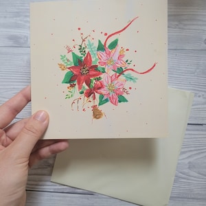 Tarjeta navideña con flor de Pascua Tarjeta festiva Ilustración de flores Tarjeta de felicitación de julio Suecia Nórdico Escandinavo Ilustración Tarjeta individual o juego