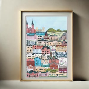 Impression d'affiches de la ville d'Uppsala, Suède, université scandinave, art nordique, Scandinavie, paysage urbain coloré, affiche de voyage, architecture