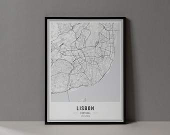 Lisbon Portugal Map Digital Print, Lisbon Map Poster, Lisbon Map Wall Art, Lisbon Road Map, Lisbon Art Print, Lisbon City Coordinates