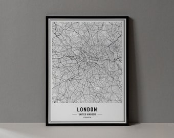 London England Map Digital Print, London Map Poster, London Map Wall Art, London Road Map, London Art Print, London City Coordinates