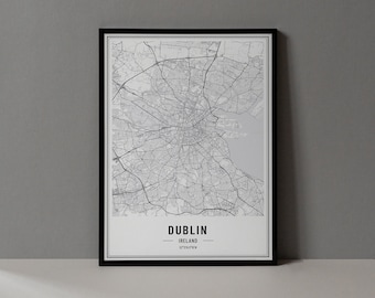 Dublin Ireland Map Digital Print, Dublin Map Poster, Dublin Map Wall Art, Dublin Road Map, Dublin Art Print, Dublin City Coordinates